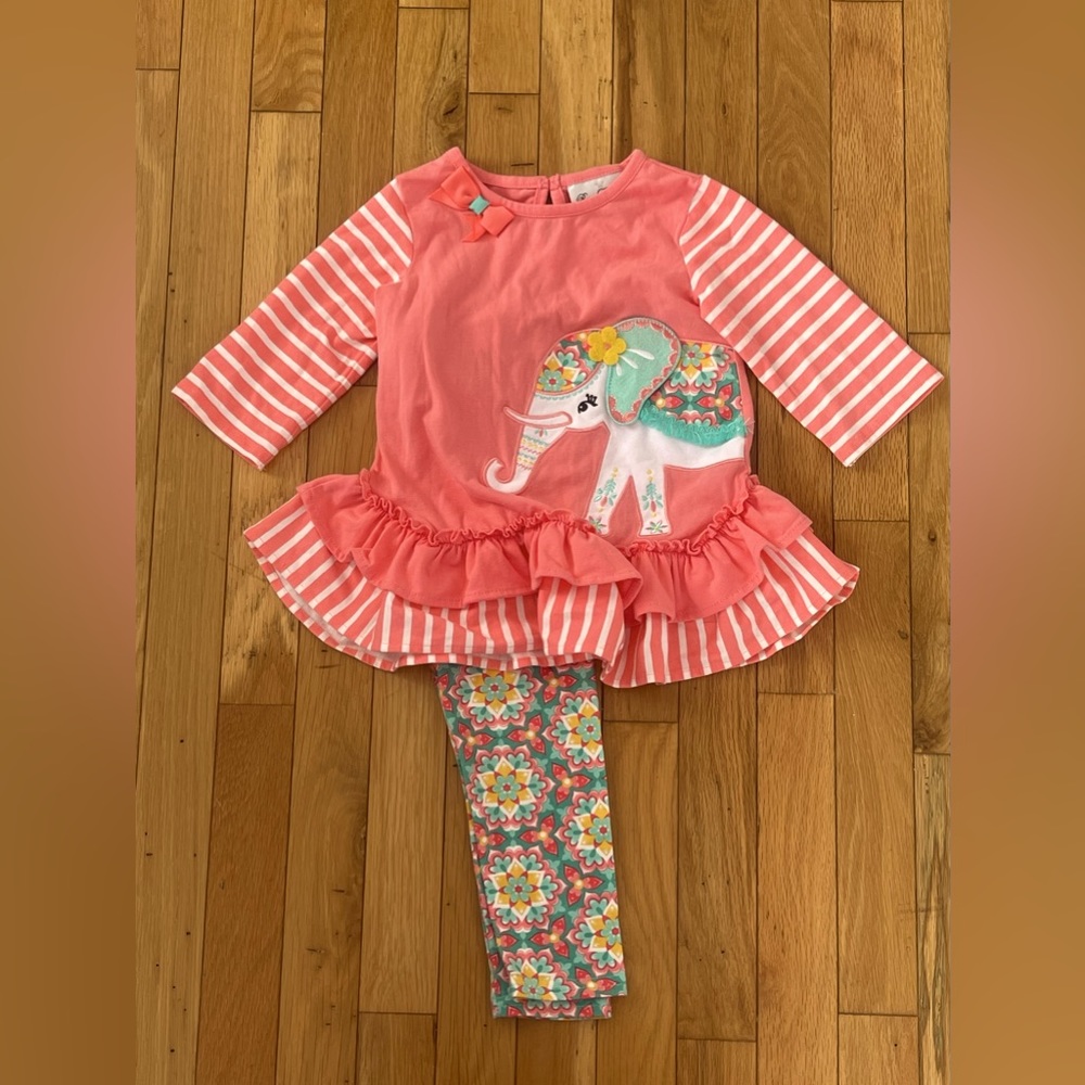 Rare editions Toddler girl Elephant Appliqué legging set